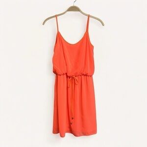 City Triangles Neon Coral Mini Dress – Spaghetti Straps, Blouson Waist